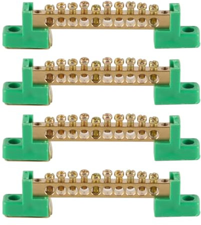Laroal 4 Piezas de Barra de Tierra de Terminal con Tornillo de Bloqueo de Barrera de latón de 10 Posiciones para distribución eléctrica de automóviles, Barcos, Marinos, Toma de Tierra Verde
