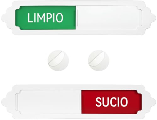 Andchi Placa de Señalización de Estado de Conmutación para Lavavajillas, Carcasa Blanca + Soporte Rojo y Verde, Tamaño 17.7 * 4 * 0.6cm, con Soporte y Montaje Magnético (blanco, XW ES)