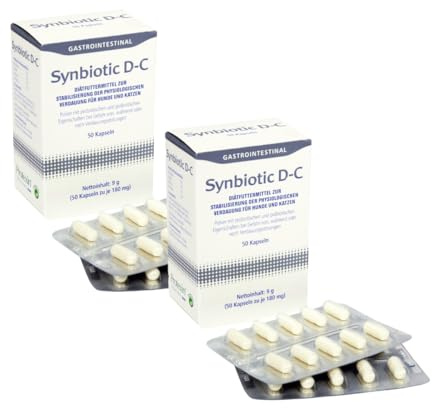 Dechra Synbiotic D-C | Doppelpack | 2 x 50 Kapseln | Diätfuttermittel für Hunde und Katzen | Zur Unterstützung der Verdauung | Hochkonzentrierte Pro- und Präbiotika
