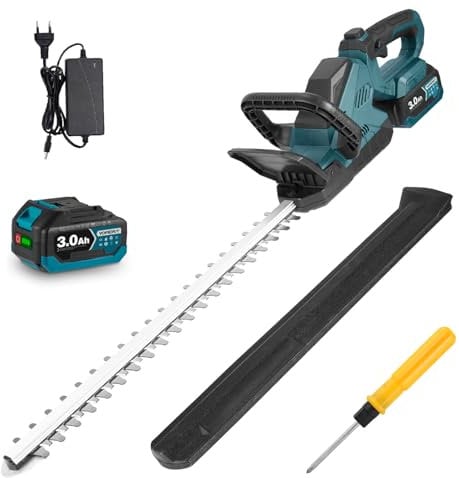 Yofidra Tagliasiepi elettrico a batteria, con batteria da 3000 mAh, lunghezza di taglio 52 cm, motore brushless da 1600 giri/min, con coltello per cesoie per prato, cortile, giardino
