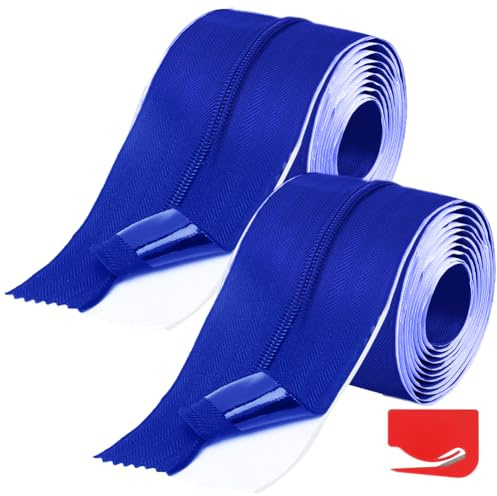 Umllpet 2 Stück Wasserfester & Rostfreier Selbstklebender Reißverschluss für Staubschutztür Gewächshäuser, Bauprojekte, Plastikstaubbarrieren (213 cm x 7,6 cm) (Blau)