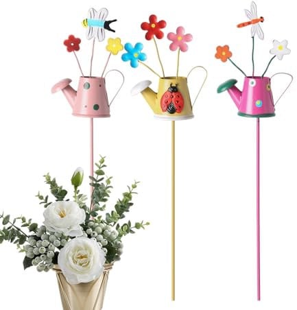 Estacas decorativas de jardín – Estaca de jardín de flores de metal creativas impermeables, para tarjetas de plantas suculentas, tenedor de flores, decoración de macetas de metal para patio, hervidor