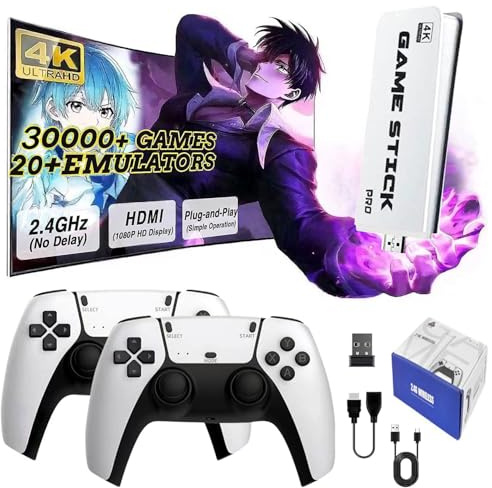 NOBES Retro Game Console Game Stick, 30000+ Retro Games with 2 Wireless Gamepads, HDMI Plug & Play Video Game Stick for TV, Games Gift for Boys and Adults