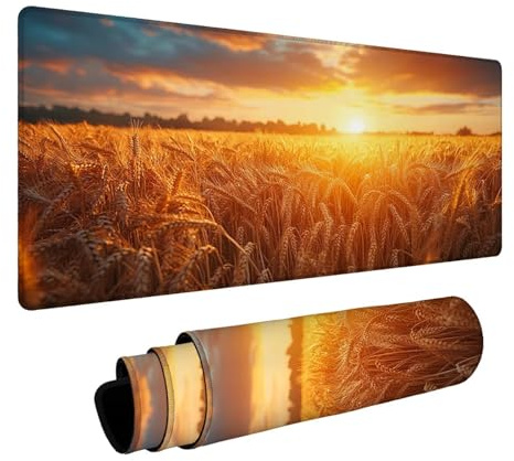 Tapis de Souris Champ de blé Étanche Tapis de Souris Gaming avec Antidérapant Base en Caoutchouc Bords Cousus, Mouse Pad Paysage pour PC Portable Clavier Deco Bureau Cadeau Homme 400x100x3mm FSBD-6786