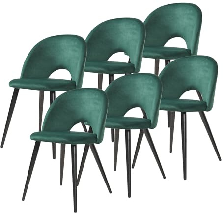 [en.casa] Esszimmerstühle Karijoki 6er Set Küchenstühle Lehnstuhl skandinavisch Polsterstuhl Samt mit Rückenlehne Stühle mit Metallfüße 77 x 50 x 55 cm Dunkelgrün/Schwarz