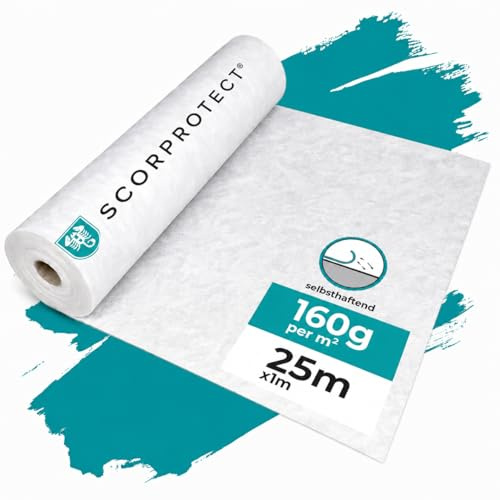 Scorprotect® Bodenschutzvlies & Treppenschutzvlies selbsthaftend | Abdeckvlies mit Folienoberseite für Boden, Treppe & Renovierung | Schutzvlies für Handwerker und Maler 160 g/m² 1,00 m x 25 m