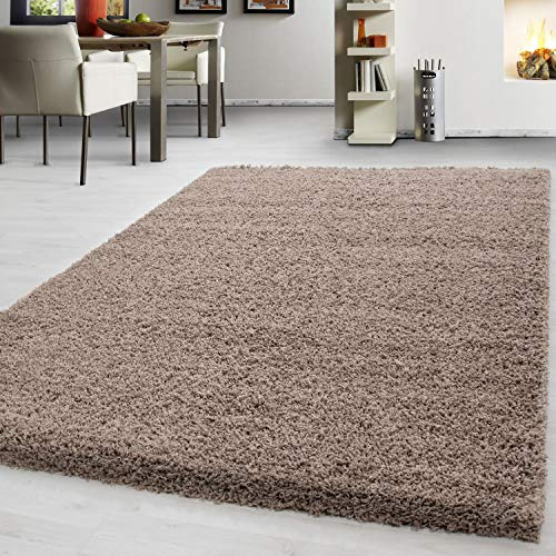 Teppium Moderner Hochflor Teppich Läufer Flur 60 x 110 cm Beige - Shaggy Flauschiger Teppich, Extra Weich und Pflegeleicht - Ideal als Bettvorleger Schlafzimmer, Küchenläufer, Wohnzimmerteppich