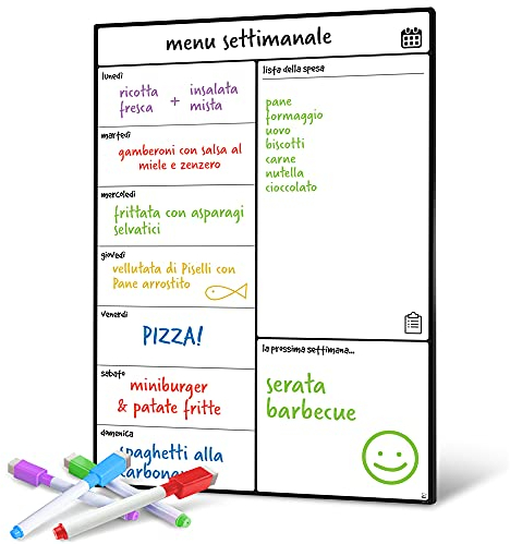 Magnetisches Whiteboard Kühlschrank-Kalender von Smart Panda - Nützlicher Menü-Planer, Memo oder wöchentliche Einkaufsliste für Erwachsene und Kinder - Notizbrett - auf Italienisch