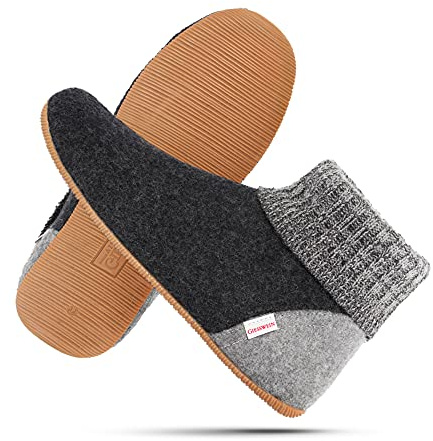 Giesswein Hüttenschuh Wildpoldsried | Warme Filz-Pantoffeln mit rutschfester Gummisohle fuer Damen & Herren - hohe Huettenschuhe fuer Zuhause