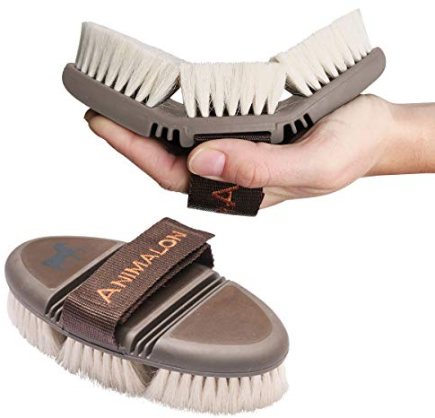 Animalon CareFlex Glanzbürste | Flexible & hochwertige Pferde-Schmuse-Bürste mit Ziegenhaar | weiche Bürste für Pferde | Kopfbürste | Glanzbürste-Pferd mit Klettverschluss | Putzzeug | Kardätsche