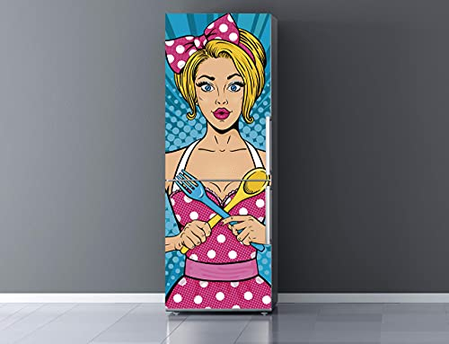 Oedim Vinilo para Frigorífico Mujer cómic Vintage 200x60cm Resistente y Económico | Pegatina Adhesiva Decorativa de Diseño Elegante, Multicolor