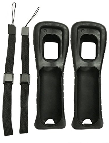 2 fundas de silicona negras con correa de muñeca para mando a distancia Wii