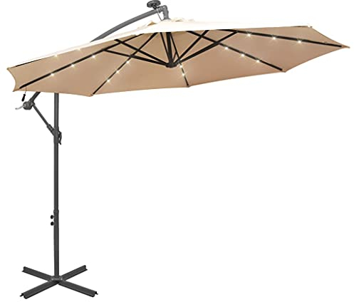 vidaXL Sonnenschirm mit LED 300cm Gartenschirm Kurbelschirm Ampelschirm Schirm