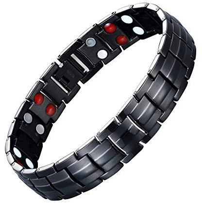 JFUME Männer Magnetarmband Geschenk für ihn Schwarzes Armband Doppelreihige Magnete mit Link-Entfernungswerkzeug 8,5 verstellbar