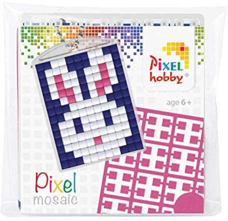 Pixel P23010 Mosaik Medaillon Hase, Schlüsselanhänger für Kinder zum Selbstgestalten, kinderleichtes Stecksystem, ohne Bügeln und Kleben, Steinchen aus Biokunststoff