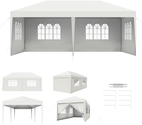 AUFUN Pavillon Wasserdicht 3x6 m Weiß Gartenpavillon mit 6 Seitenwände Polyethylen Bierzelt Tür mit Reisverschluss für Garten Party Hochzeit Picknick Markt