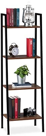Relaxdays Standregal, modernes Leiterregal m. 4 Ablagen, Pflanzen, Bücher & Deko, Vintage, HBT 136 x 44 x 31,5 cm, braun, Eisen