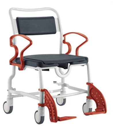 FabaCare Dusch- Toilettenrollstuhl Dallas XXL, bis 200 kg, made in Germany, Premium Toilettenstuhl, Duschstuhl fahrbar, Rollstuhl mit WC Eimer, Grau-Feuerrot