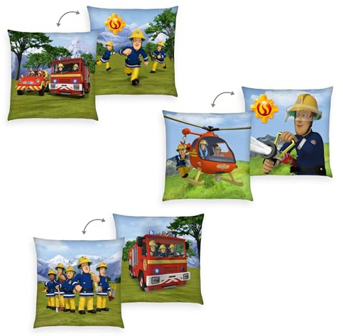 Herding Kissen, Feuerwehrmann Sam, 40 x 40 cm, 3er Set, Weiches Deko- und Kuschelkissen für Kinder, 100% Polyester