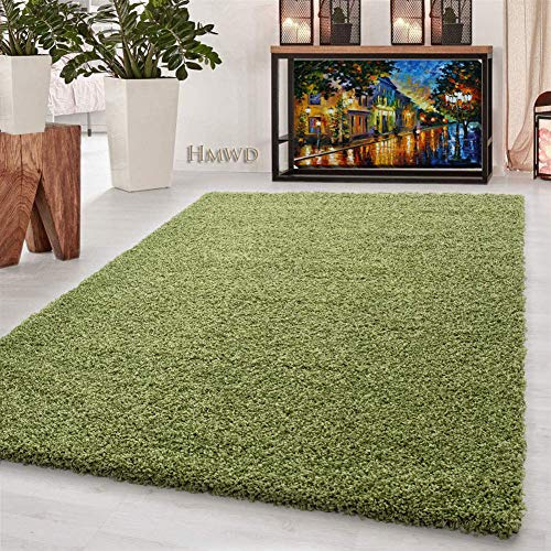 HMWD Thick Pile Fluffy Shaggy Large Area Rug Hallway Runner Non Slip Living Room Bedroom Anti-Shed Floor Carpet- Available in 10 Exquisite Colors (120x170 cm, (Lime Green, 160x230 cm)