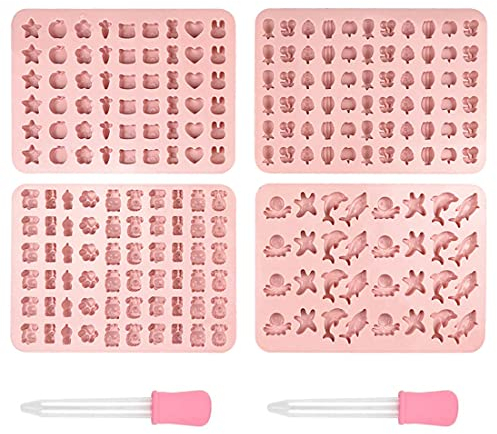 Moldes Gominolas Silicona, Moldes de silicona para caramelos, ositos de goma, 4 unidades, molde de silicona para dulces, bombones, gominolas con 2 pipetas para caramelos, chocolates