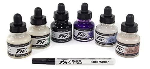 DALER ROWNEY - FW - Set encre acrylique irisée - 6 x 29,5 ml + 1 marqueur
