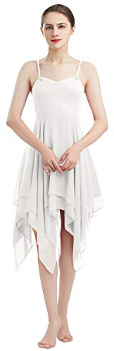 Odizli Abito da ballo per donna, a spallina, senza schienale, in chiffon, abito da balletto, per danza latina, salsa, ballerina, abbigliamento da ballo, bianco, M
