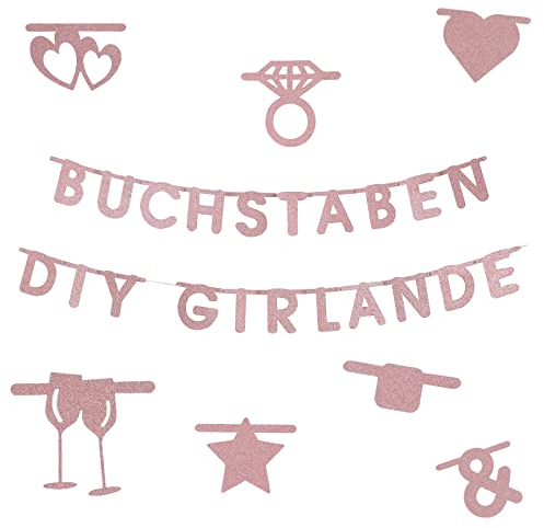 EASY JOY Buchstaben DIY Girlande Banner 127 Stück Glitzernd Rosa Dekorativ Personalisiertes Buchstabensymbol Wiederverwendbar Partyraumdekoration für Party Geburtstag Valentinstag