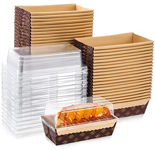 Sabary 50 Stück Papier-Backform mit Deckel, Einweg-Papierformen für Geburtstag, Hochzeit, Halloween, Erntedankfest, Weihnachten, Kuchen, Brot, Bäckerei, Urlaubsgeschenke (15 x 6 x 5 cm)
