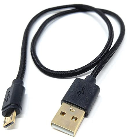 DRUT 50cm short Micro USB to USB 2.0 Fast Charger Braided Cable 24AWG, A-Male to Micro B Gold Connectors Lead 1.6ft Black
