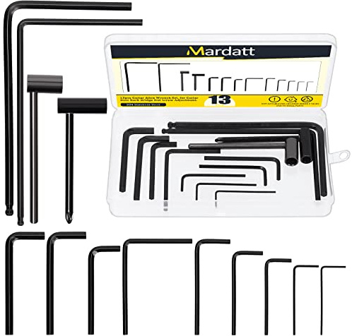 Mardatt 13Pcs Gitarren-Schlüssel-Set: 4mm & 5mm Ball End Truss Rod Wrenches, 7mm & 8mm Truss Rod Hex Box Wrenches, 9 Größen Allen Wrench für die meisten Gitarrenbrücken-Schrauben-Einstellungen
