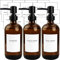 Ezebesta Lot de 3 distributeurs de Savon en Verre ambré avec 22 étiquettes Blanches pour Salle de Bain Liquide avec Pompe Noire 500 ML