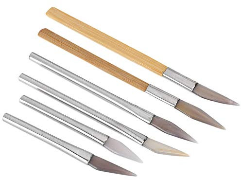 Inless Polier-/Modellierlösung Zum Vergolden von Runden, Messerkanten-Achat-Polierset, Handwerkspolierwerkzeuge Zum Schnitzen von Edelmetall mit Bambus-Eisengriff