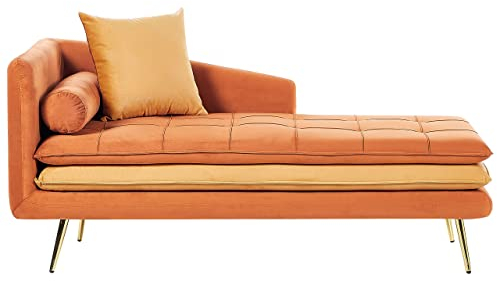 Beliani Récamiere Samt orange mit goldenen Beinen linksseitig Gonesse