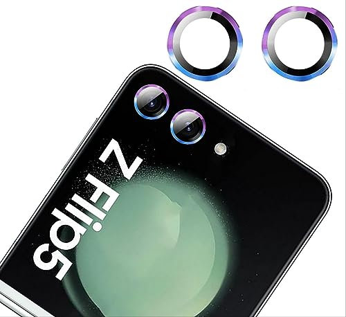 GIOPUEY [Full Protection Camera Lens Protector Compatible with Samsung Galaxy Z Flip 5,[Double protection] Metal + Tempered Glass, Camera Protector - Colorful