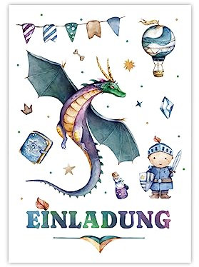 Minkocards 8 Einladungskarten zum Kindergeburtstag Junge Ritter Einladungen zum Geburtstag Kinder bunte Geburtstagseinladungen Einladungsset