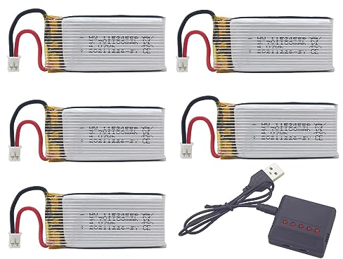 ZYGY 5PCS 1S 3.7V 25C 1100mAh PH2.0 Stecker Lithium Batterie +1 Ladung und 5 Ladegeräte für RC Funkgesteuertes Flugzeug/Quadcopter/Fernbedienung UAV/RC Funkgesteuertes Auto