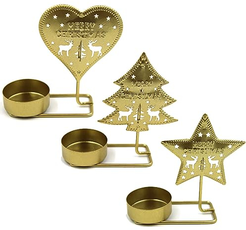 LICHENGTAI Kerzenhalter zum Weihnachten, 3 Stück Metall Weihnachtsbaum Rentier Stern Teelichthalter Kerzenleuchter Weihnachtlicher Kerzenständer Tischdeko Weihnachtsdeko Landhausstil Wohnzimmer