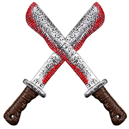 Halloween Bloody Machete Toy Fake Machete Knife Butcher Cutter Prop Fake Machete Costume Prop Realistic Bleeding CutterGag Toy for Halloween Haunted House Cosplay Horror Party Supplies 2PCS