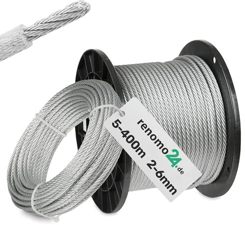 Renomo24 Drahtseil 3mm PVC Stahlseil 6x7 ummantelt verzinkt Seil Draht (100m)