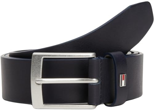 Tommy Hilfiger Herren Gürtel Adan New Leather mit Flagge aus Leder, Blau (Space Blue), 110 cm