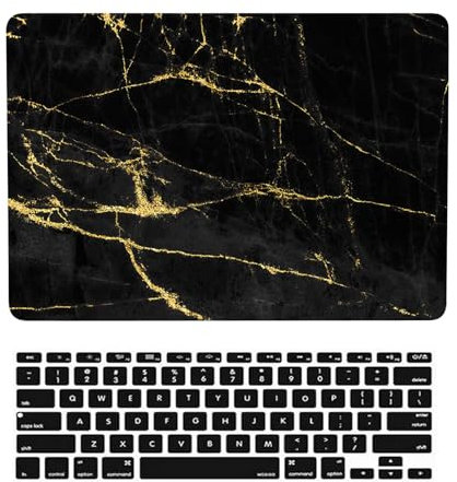 Laptop Hülle für MacBook Pro 13 Zoll Modell A1425 A1502 mit Retina Display 2015 2014 2013 2012 Freisetzung, Plastik Schützend Hartschale Case Cover & Tastaturschutz, Schwarz Gold