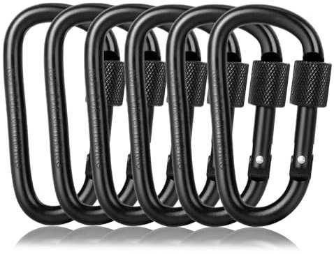 Morn Light 6er Pack Karabiner mit Schraubverschluss, Schraubkarabiner aus Aluminium, D-Form Karabinerhaken für Rucksack, Camping & Schlüssel (Nicht zum Klettern)
