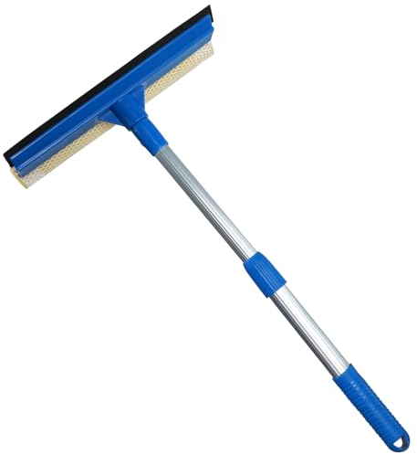 Mehrzweck-Fensterabzieher, 2-in-1-Abzieher, Fensterreiniger-Schwamm und Gummistreifen mit Teleskop-Verlängerung, Aluminiumstange, Duschabzieher für Auto-Windschutzscheibe und Glas, Duschglastür,