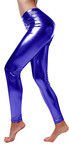 callmo Glänzende Metallic Hose Damen Jogginghose 80er 90er Jahre Lack Leder Wet Look Hip Hop Clubwear Holografische Rave Hose Jogginghose