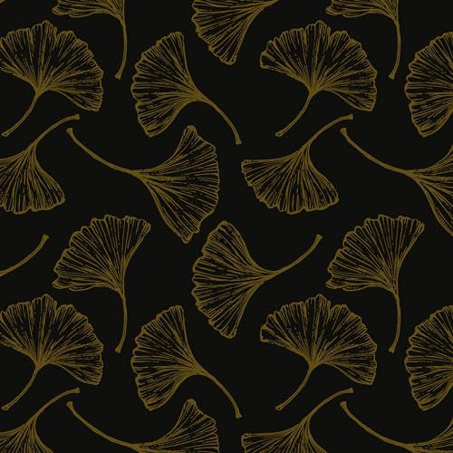 Yomshi Leaf Wallpaper Black Gold Self Adhesive Wallpaper 44cm×10m Contact Paper Peel and Stick Wallpaper Waterproof Vinyl Film for Living Room Bed Room Wall