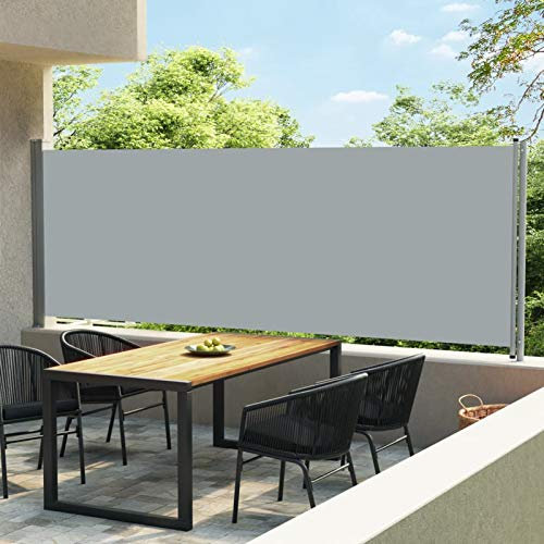 ShCuShan Ausziehbare Seitenmarkise 600x160 cm Grau Markise Balkon Ohne Bohren Balkon Regenschutz