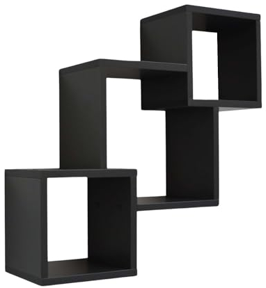 Wandregal Connect Schwarz stilvolles Hängeregal Holz | MDF 3 Fächer für Deko und Bücher | tragfähiges Schweberegal für Wohnzimmer, Schlafzimmer und Küche