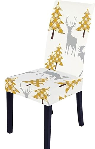 Carbono Stuhlhussen Elch Weihnachtsbaum Premium Esszimmer Stuhl Abdeckungen Satz Von 4,Stretch Hohen Zurück Stuhlhussen Slipcover Für Abnehmbaren Stuhl Schutz Für Bankett,Küche,Party