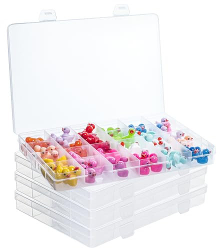 4 Stück Perlen Aufbewahrungsbox, 24 Gitter Sortierboxen für Kleinteile, Transparente Kleinteilebox, Sortierkasten Kleinteile, Perlenbox mit Deckel, Sortierbox Kleinteile für Schmuck, Ohrring, Perlen